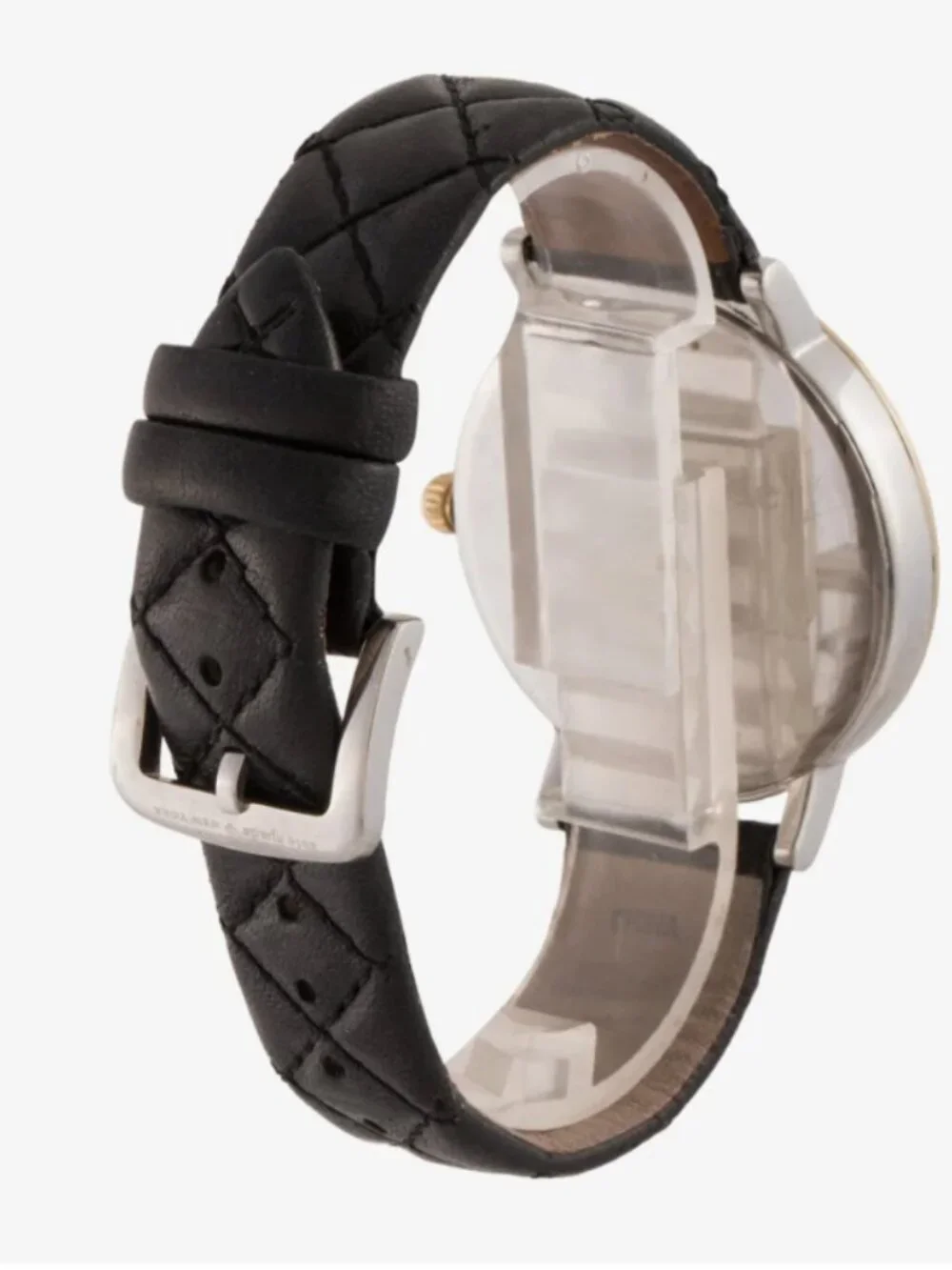 Kate Spade Metro Grand Watch Black Quilted Leather Strap Two Tone